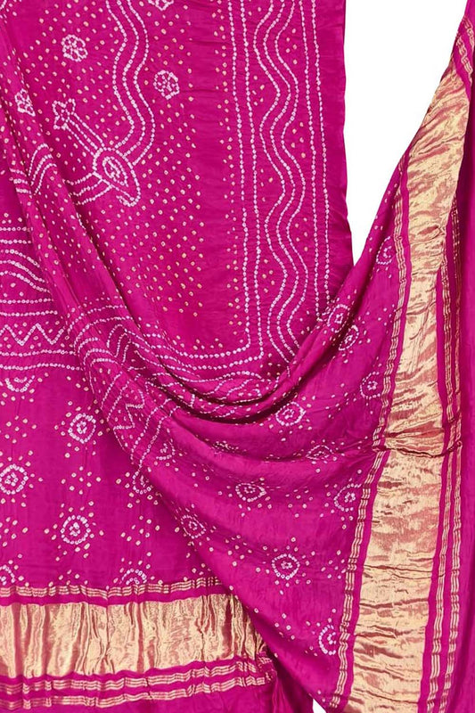 Pink Bandhani Gajji Silk Dupatta - Luxurion World