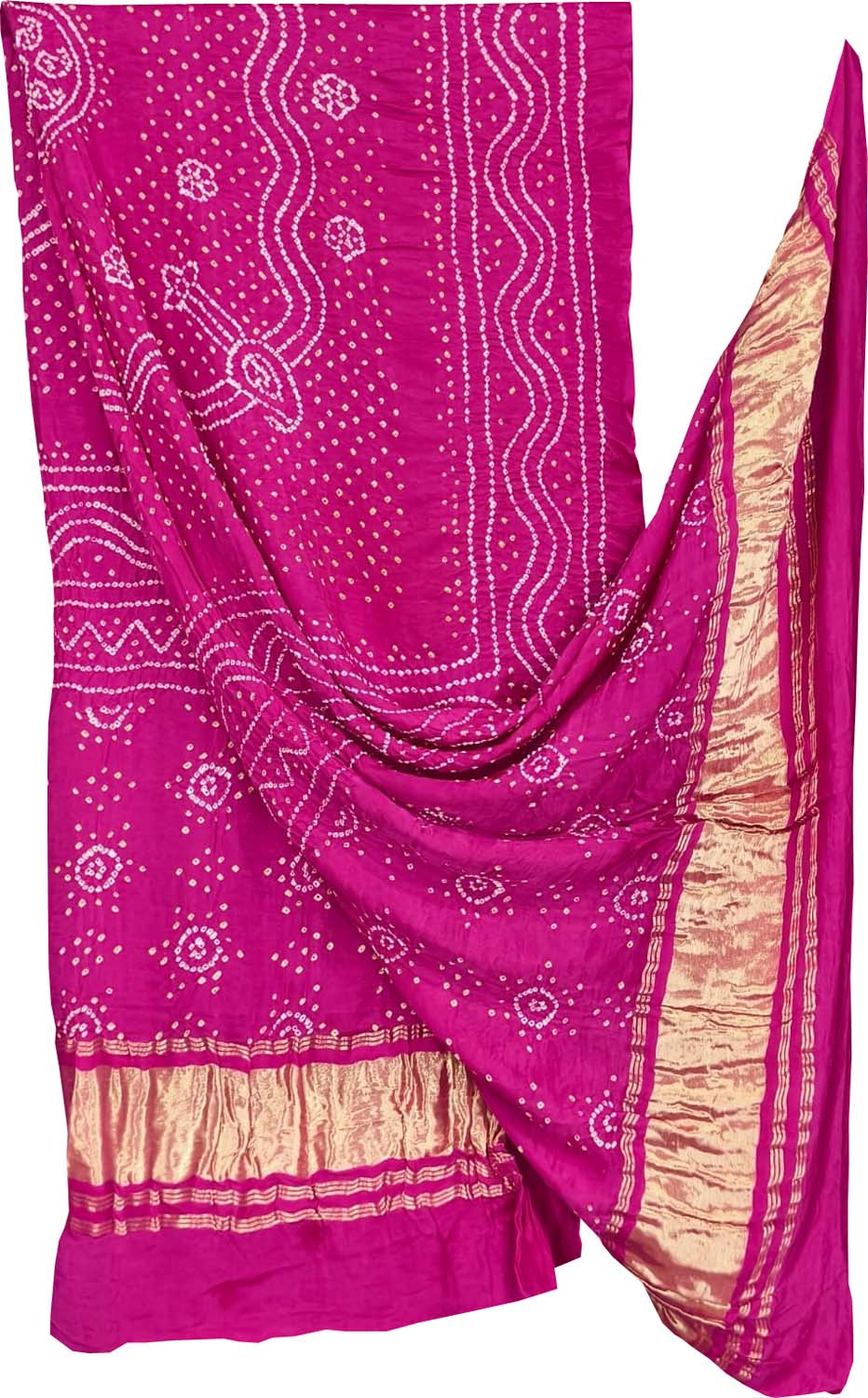 Pink Bandhani Gajji Silk Dupatta - Luxurion World- Crafted Heirlooms