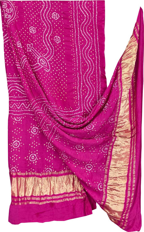Pink Bandhani Gajji Silk Dupatta - Luxurion World- Crafted Heirlooms