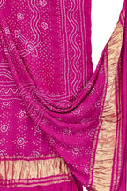 Pink Bandhani Gajji Silk Dupatta — Hand Tie-Dye, Festive & Wedding