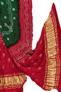 Green Pure Gajji Silk Hand Bandhani Dupatta