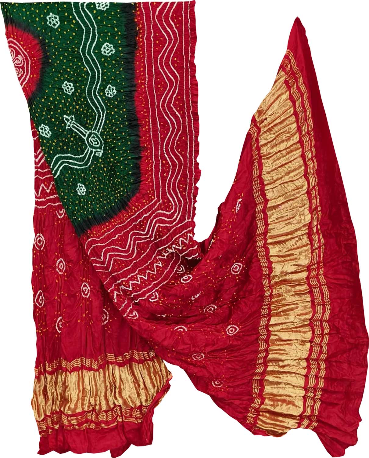 Green Pure Gajji Silk Hand Bandhani Dupatta