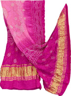 Pink Bandhani Gajji Silk Dupatta — Hand Tie-Dye, Mehendi & Festive