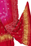 Pink & Red Bandhani Gajji Silk Dupatta — Hand Tie-Dye, Bridal & Festive
