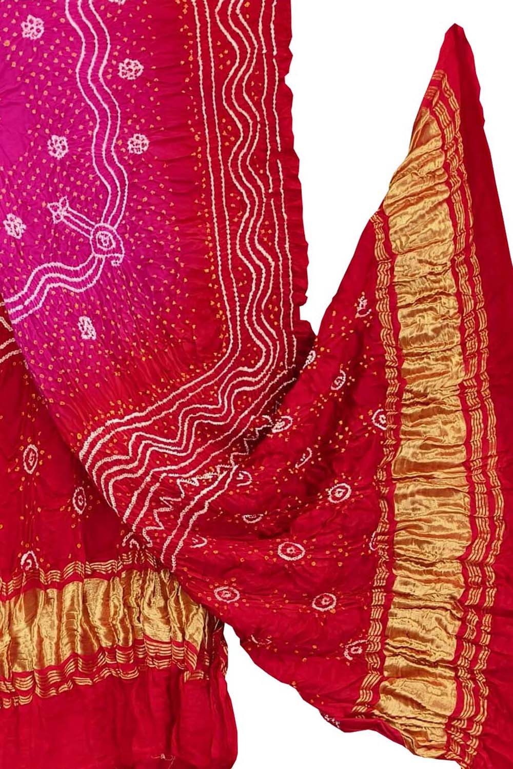 Pink & Red Bandhani Gajji Silk Dupatta — Hand Tie-Dye, Bridal & Festive
