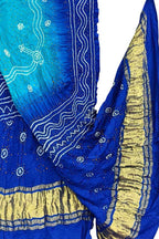 Blue Bandhani Gajji Silk Dupatta — Hand Tie-Dye, Festive & Wedding