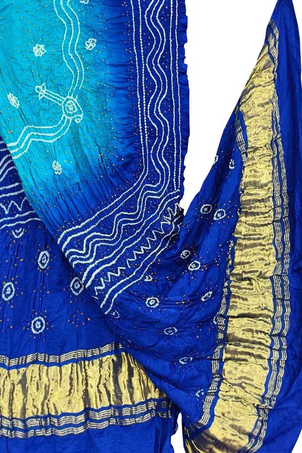 Blue Bandhani Gajji Silk Dupatta — Hand Tie-Dye, Festive & Wedding