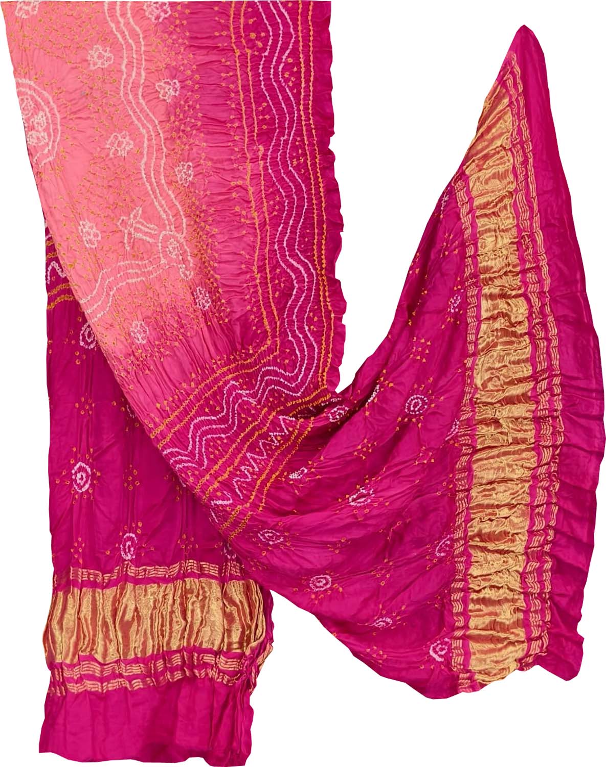 Pink Bandhani Gajji Silk Dupatta — Hand Tie-Dye, Sangeet & Wedding