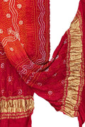 Orange Bandhani Gajji Silk Dupatta — Hand Tie-Dye, Haldi & Festive