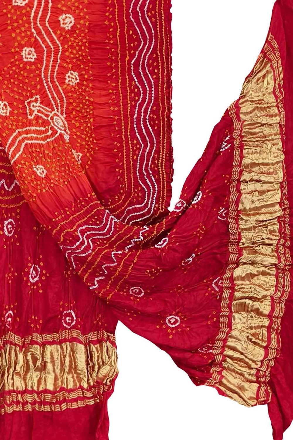 Orange Bandhani Gajji Silk Dupatta — Hand Tie-Dye, Haldi & Festive