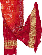 Orange Bandhani Gajji Silk Dupatta — Hand Tie-Dye, Haldi & Festive