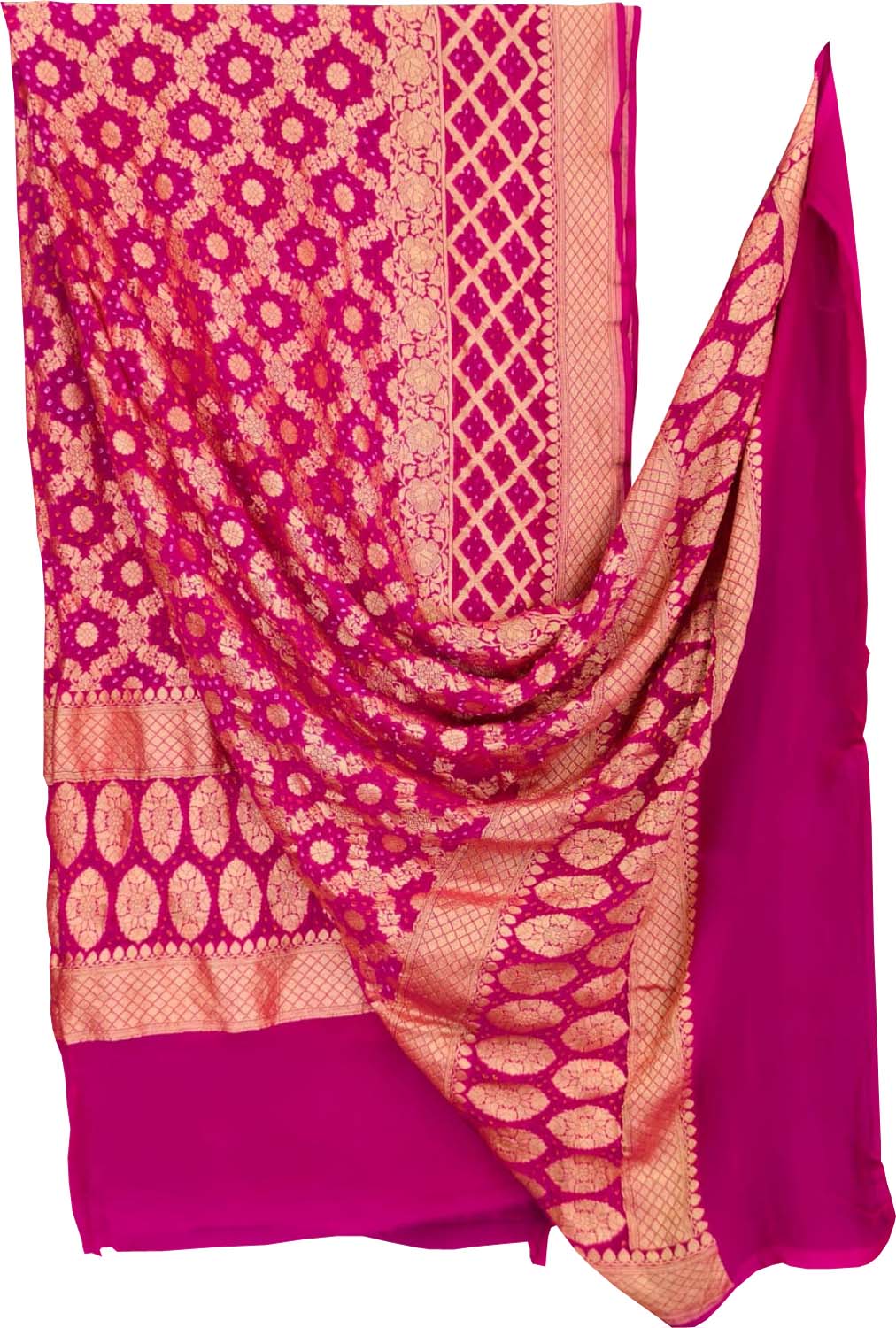Pink Banarasi Bandhani Dupatta — Neemzari Pure Georgette, Festive