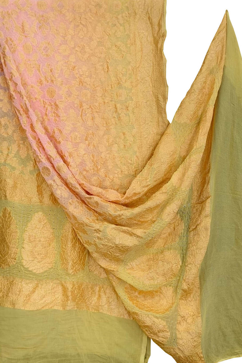 Green & Pink Banarasi Bandhani Georgette Dupatta — Neemzari, Festive