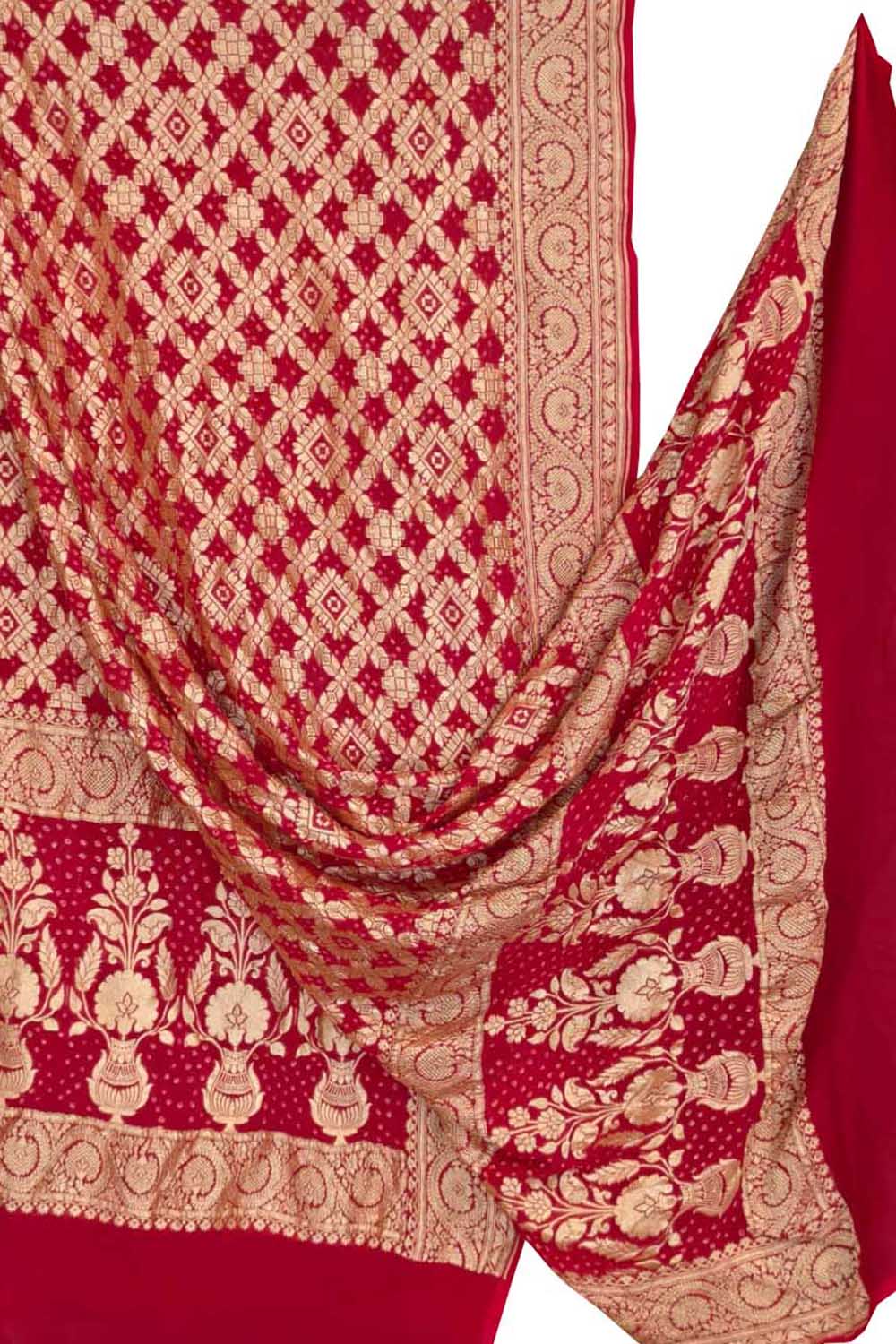 Red Banarasi Bandhani Georgette Dupatta — Neemzari Zari, Bridal