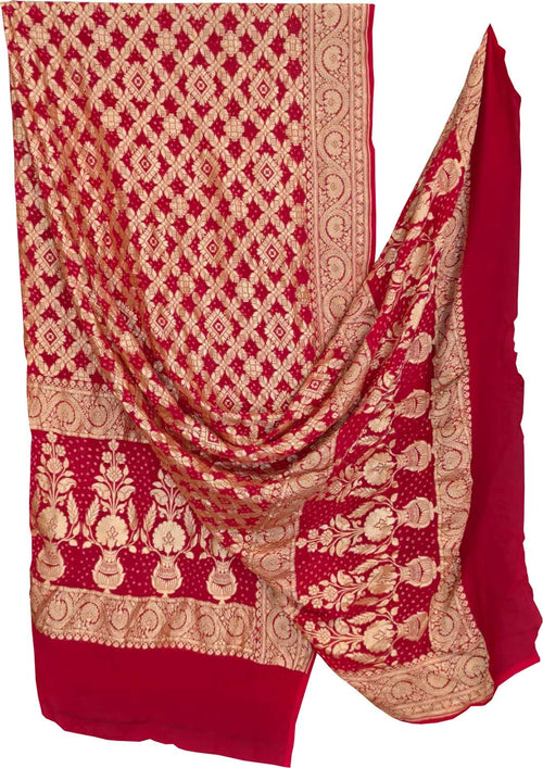 Red Banarasi Bandhani Georgette Dupatta — Neemzari Zari, Bridal