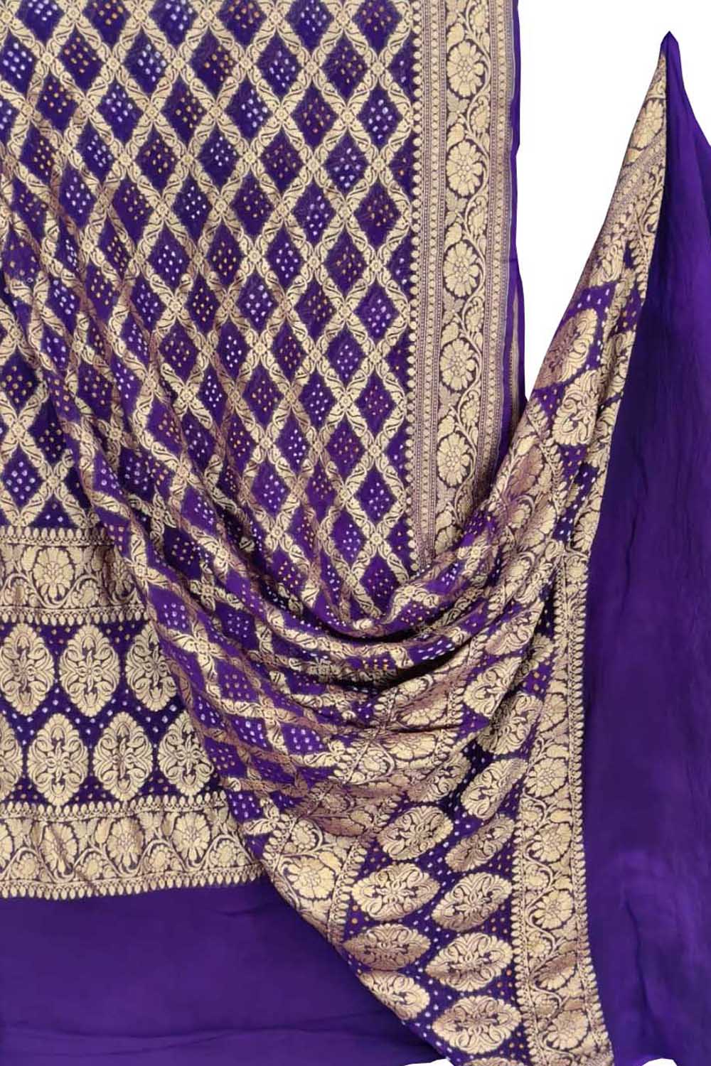 Purple Banarasi Bandhani Georgette Dupatta — Neemzari Weave, Wedding