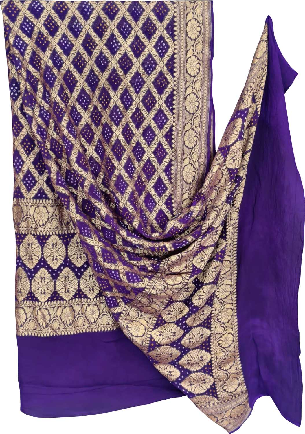Purple Banarasi Bandhani Georgette Dupatta — Neemzari Weave, Wedding