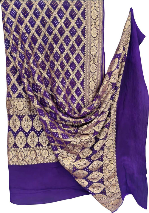 Purple Banarasi Bandhani Georgette Dupatta — Neemzari Weave, Wedding