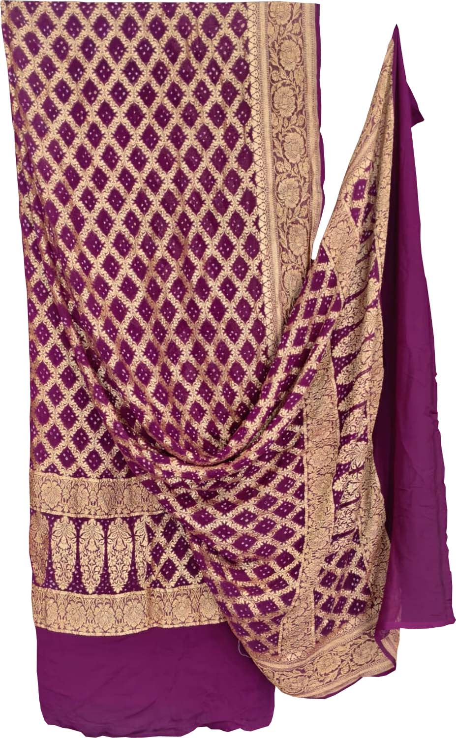 Purple Banarasi Bandhani Georgette Dupatta — Neemzari Zari, Festive Wear