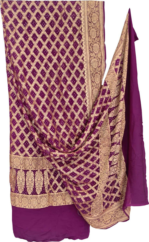 Purple Banarasi Bandhani Georgette Dupatta — Neemzari Zari, Festive Wear