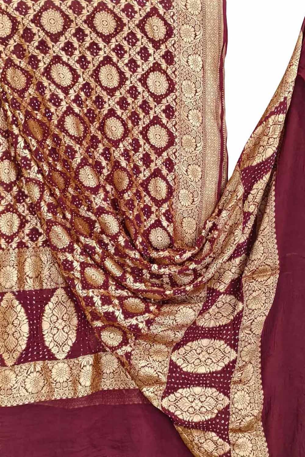 Maroon Banarasi Bandhani Georgette Dupatta — Neemzari Zari, Bridal