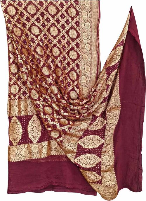 Maroon Banarasi Bandhani Georgette Dupatta — Neemzari Zari, Bridal