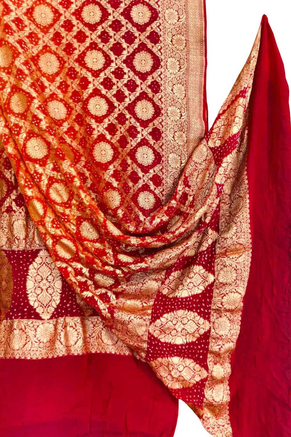 Red & Orange Banarasi Bandhani Georgette Dupatta — Neemzari, Festive