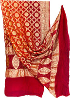 Red & Orange Banarasi Bandhani Georgette Dupatta — Neemzari, Festive