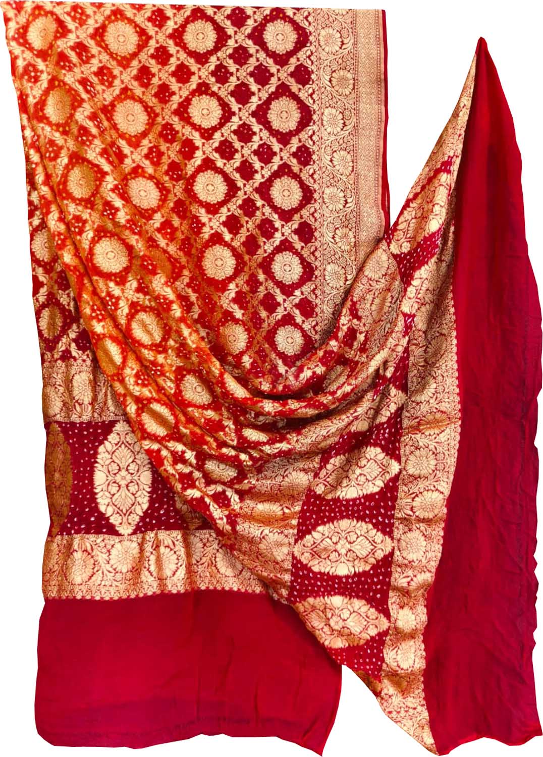 Red & Orange Banarasi Bandhani Georgette Dupatta — Neemzari, Festive