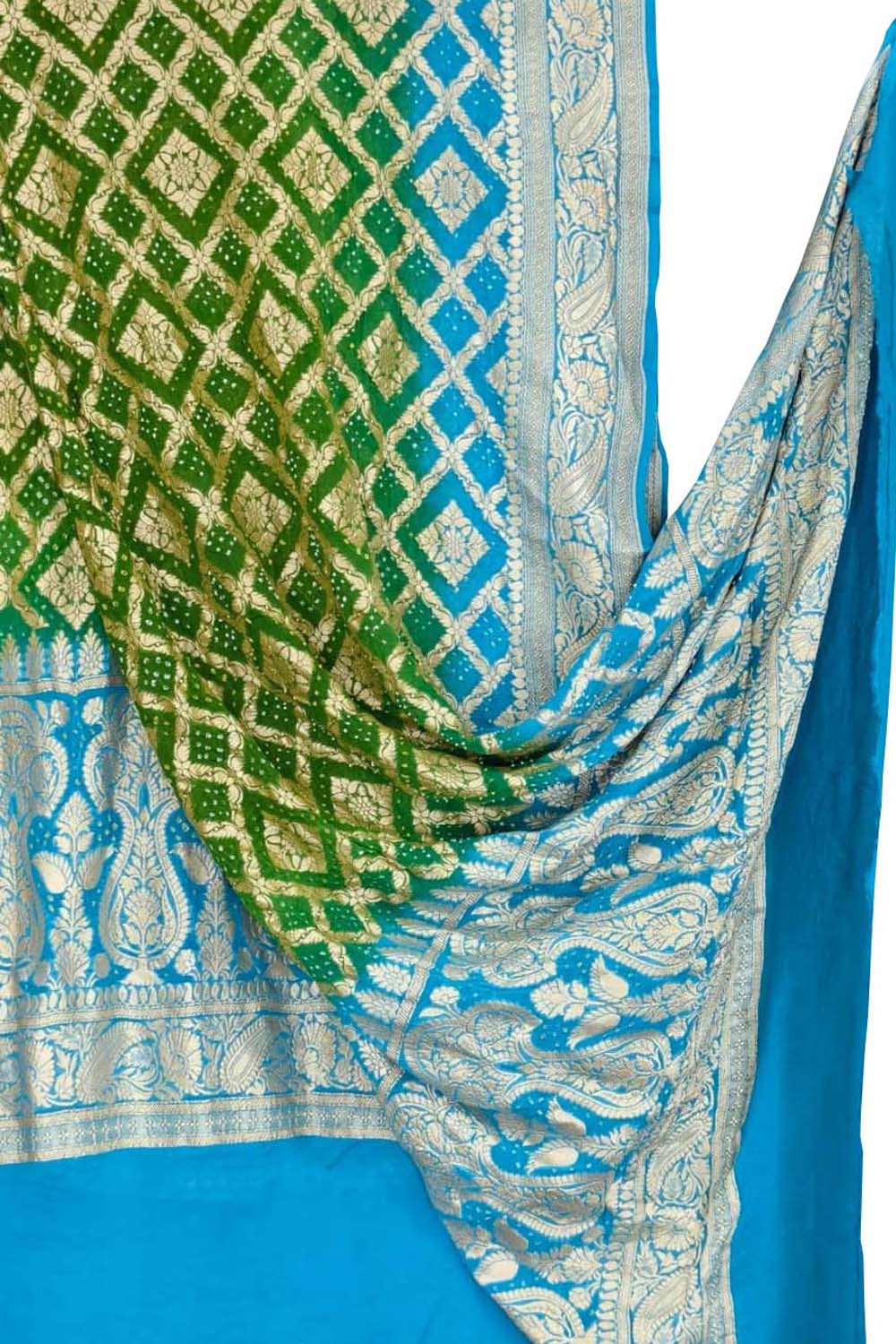 Blue & Green Banarasi Bandhani Georgette Dupatta — Neemzari, Festive
