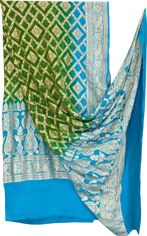 Blue & Green Banarasi Bandhani Georgette Dupatta — Neemzari, Festive