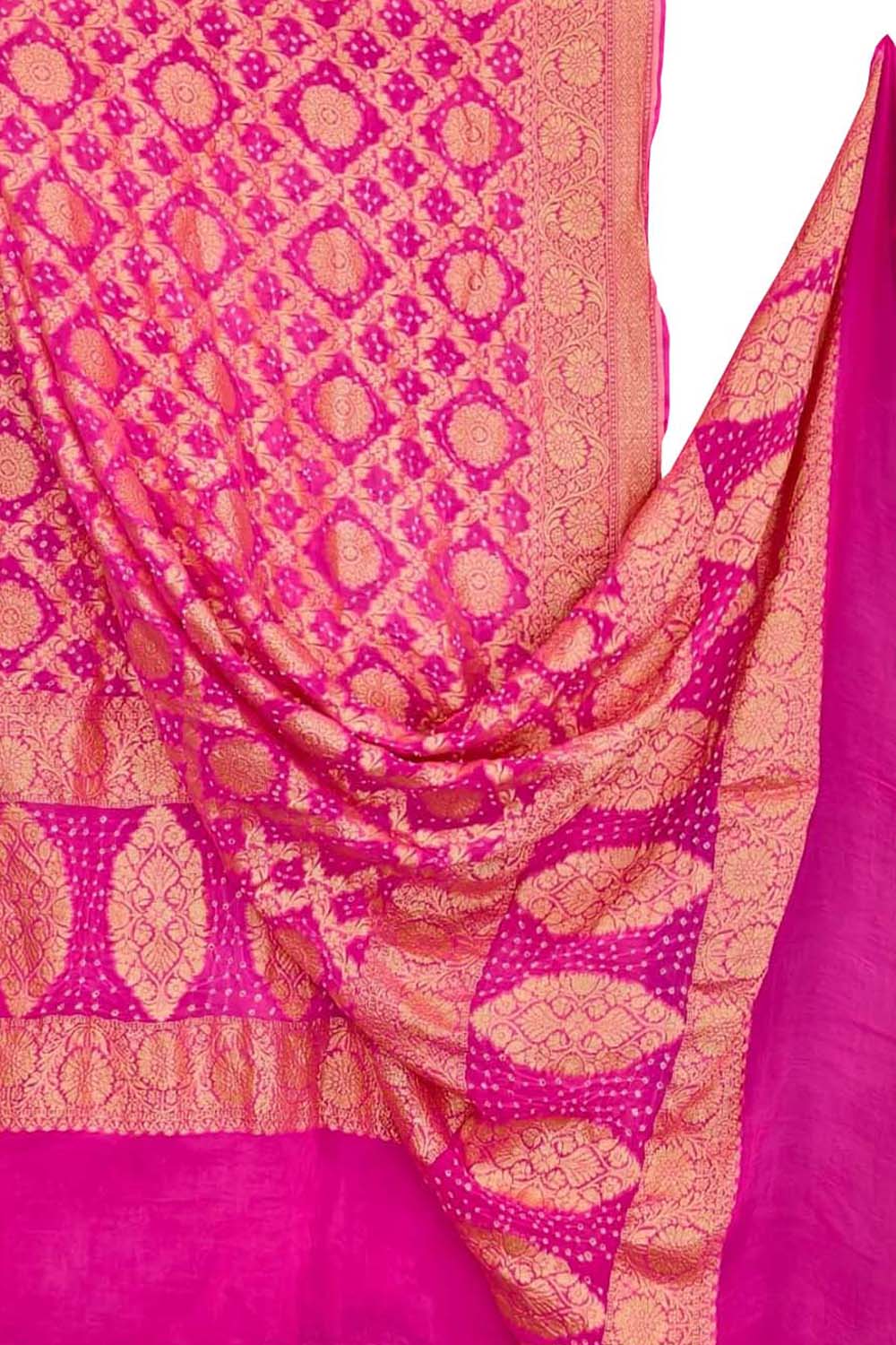 Pink Banarasi Bandhani Georgette Dupatta — Neemzari Zari, Festive Bridal