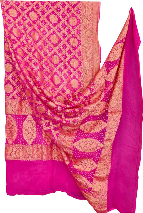 Pink Banarasi Bandhani Georgette Dupatta — Neemzari Zari, Festive Bridal