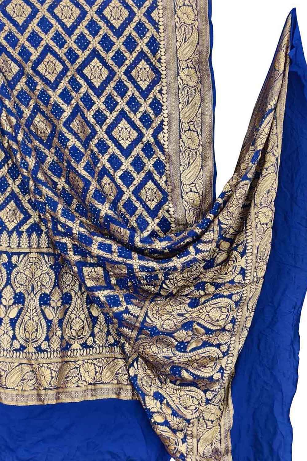 Blue Banarasi Bandhani Georgette Dupatta — Neemzari Zari, Festive Wear