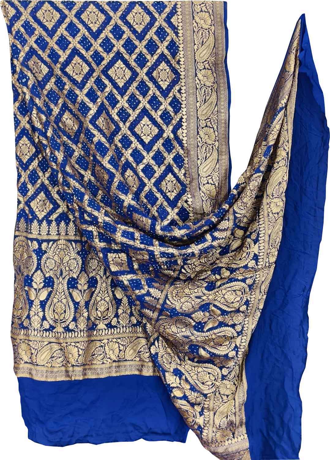 Blue Banarasi Bandhani Georgette Dupatta — Neemzari Zari, Festive Wear