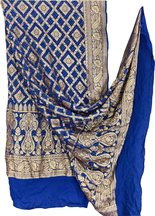 Blue Banarasi Bandhani Georgette Dupatta — Neemzari Zari, Festive Wear