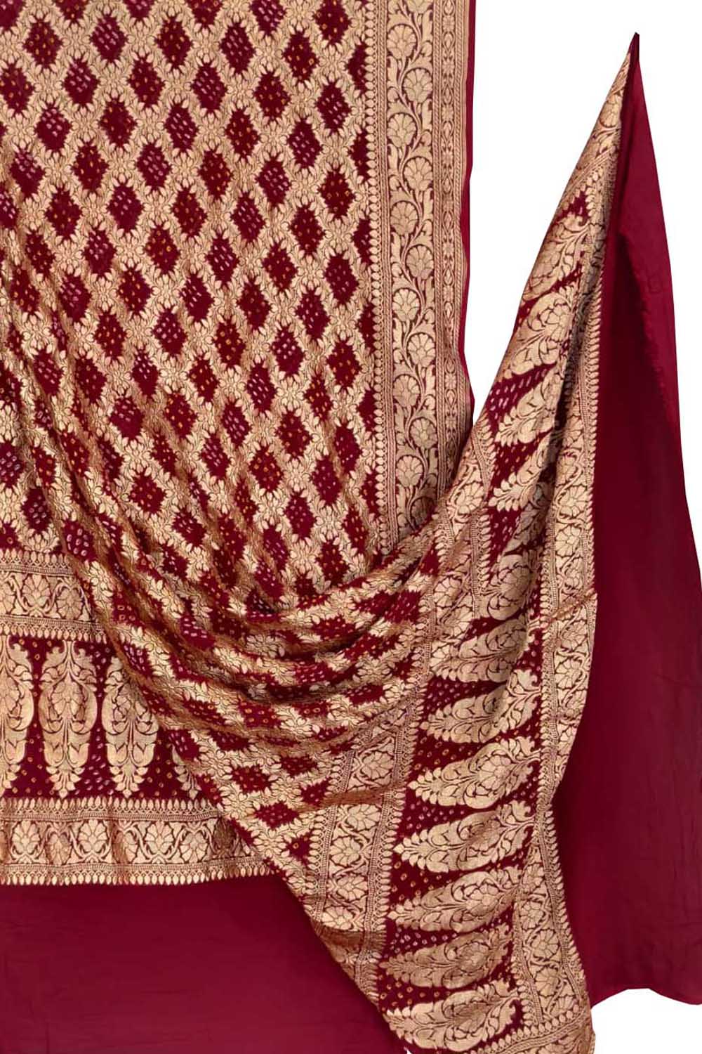 Maroon Banarasi Bandhani Georgette Dupatta — Neemzari Weave, Wedding