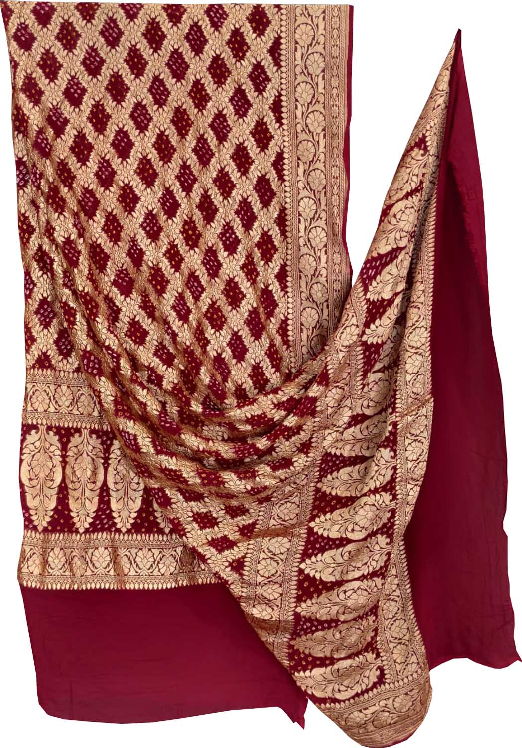 Maroon Banarasi Bandhani Georgette Dupatta — Neemzari Weave, Wedding