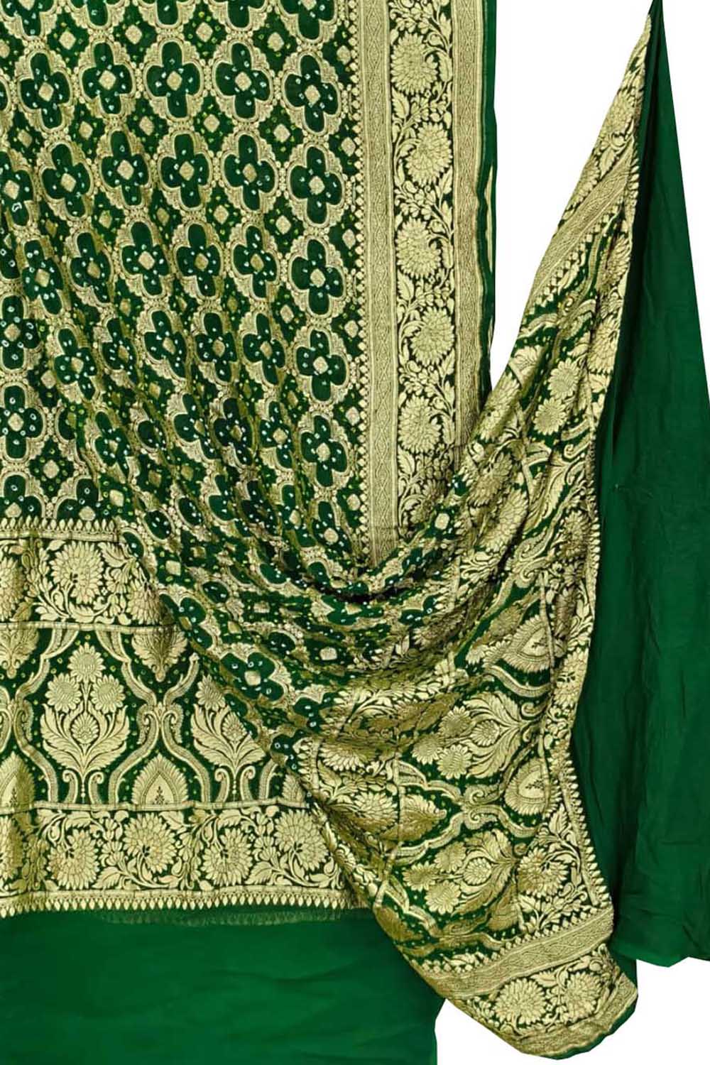 Green Banarasi Bandhani Georgette Dupatta — Neemzari Zari, Festive