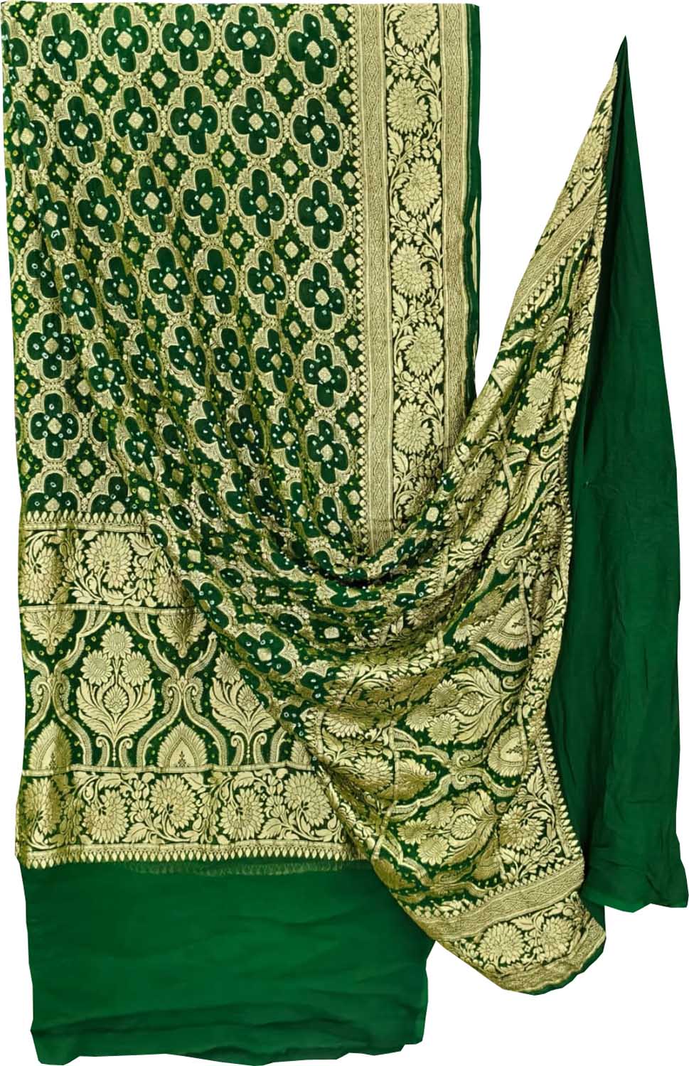 Green Banarasi Bandhani Georgette Dupatta — Neemzari Zari, Festive