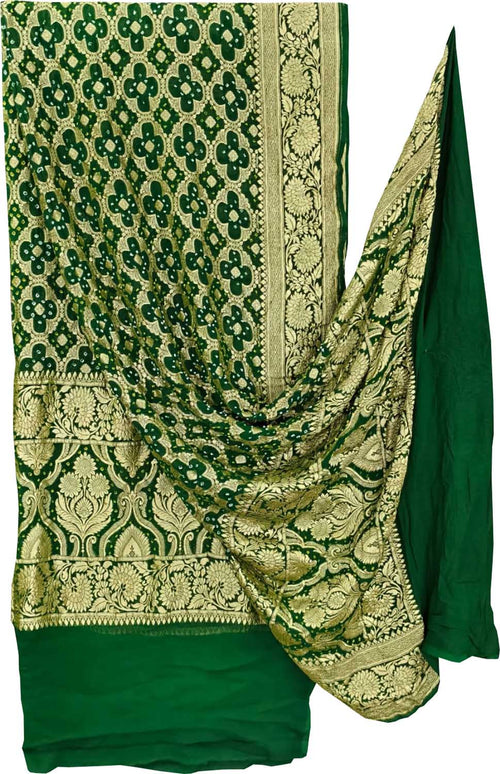 Green Banarasi Bandhani Georgette Dupatta — Neemzari Zari, Festive