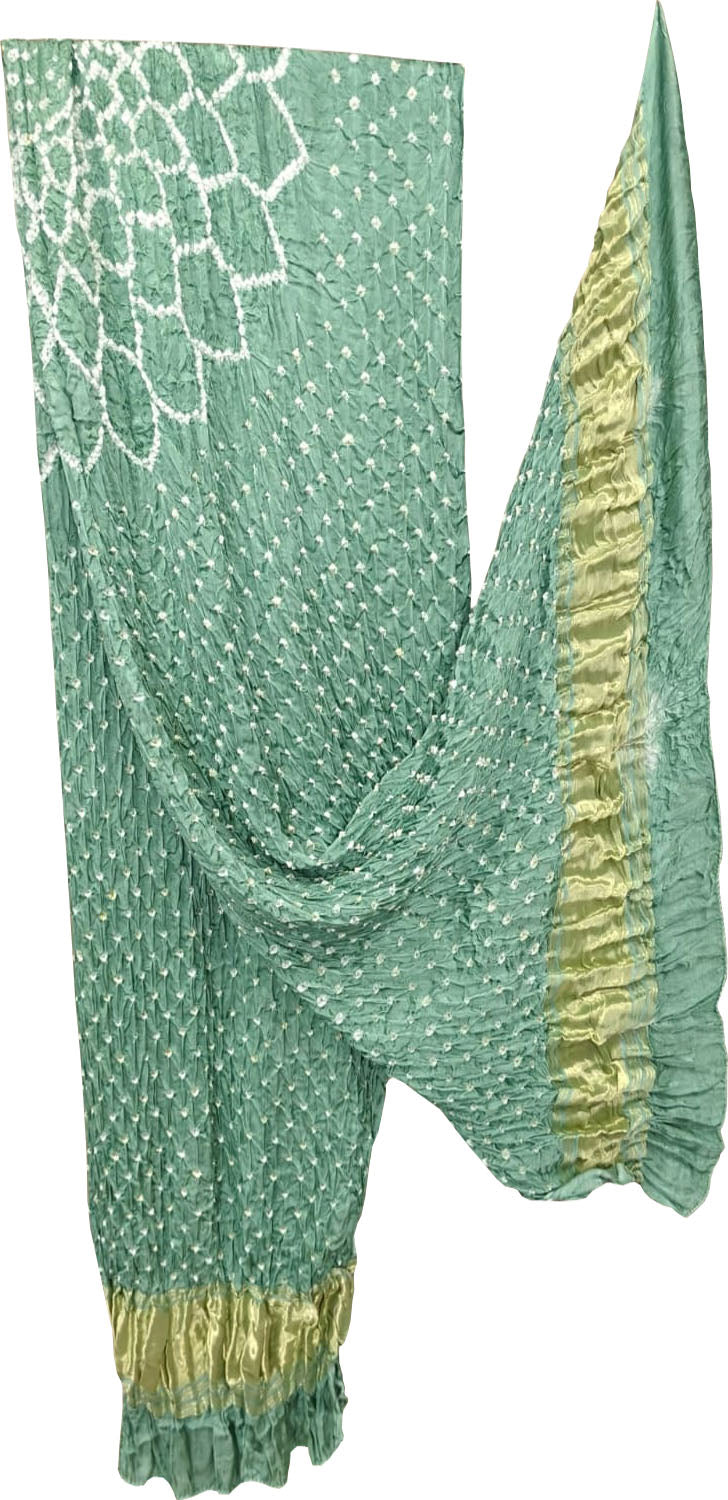 Green Bandhani Modal Silk Dupatta With Tissue Border
