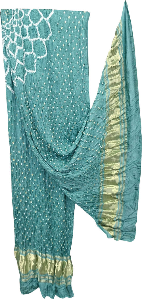 Blue Bandhani Modal Silk Dupatta With Tissue Border