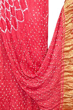 Red Bandhani Modal Silk Dupatta With Tissue Border