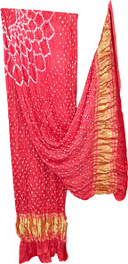 Red Bandhani Modal Silk Dupatta With Tissue Border