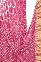 Pink Bandhani Modal Silk Dupatta With Tissue Border