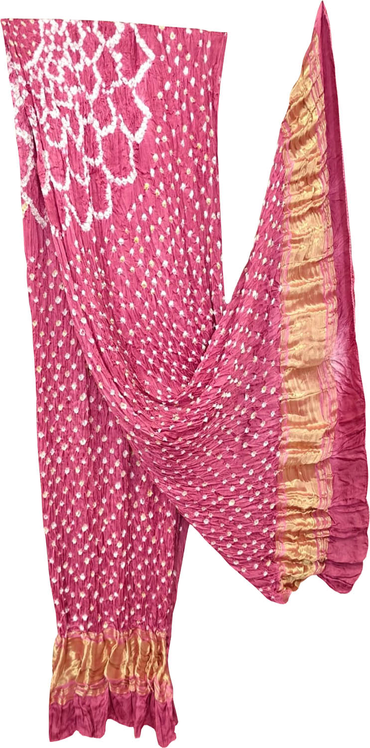 Pink Bandhani Modal Silk Dupatta With Tissue Border