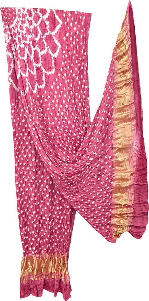 Pink Bandhani Modal Silk Dupatta With Tissue Border