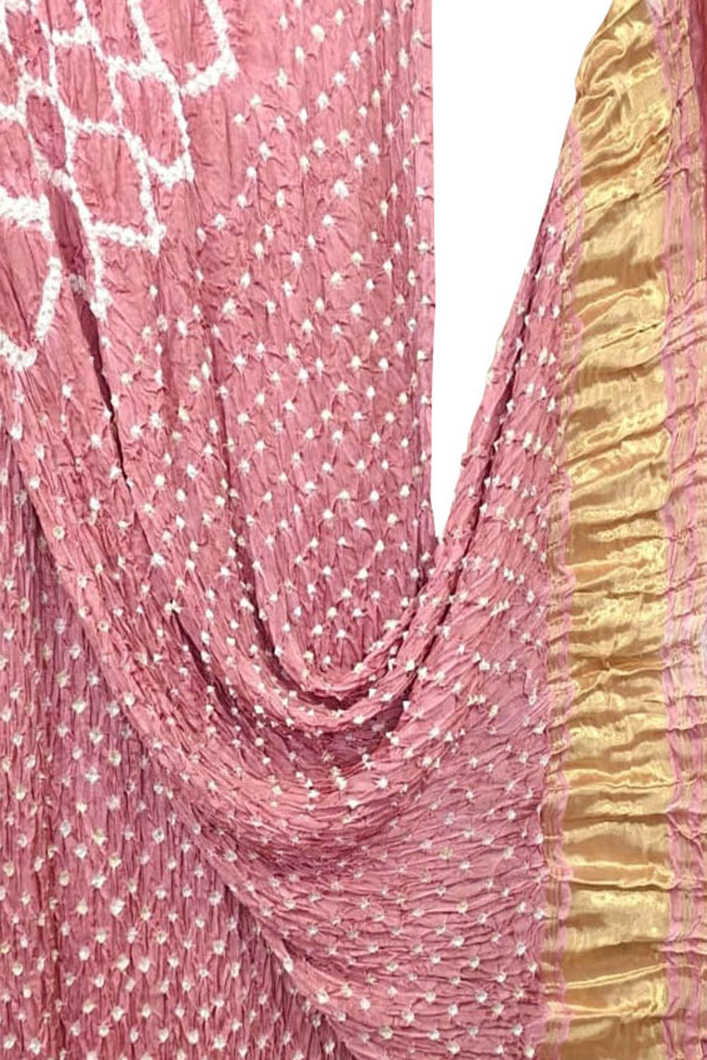 Pink Bandhani Modal Silk Dupatta With Tissue Border