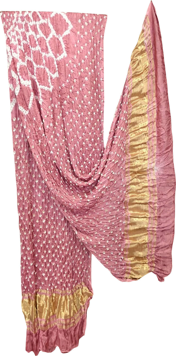 Pink Bandhani Modal Silk Dupatta With Tissue Border